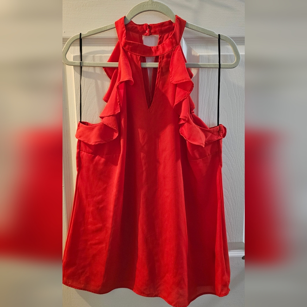 Worthington Bright Orange Ruffle Halter Blouse